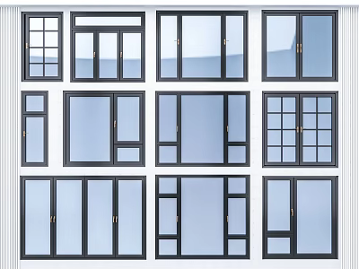 Various Modern Casement Windows Designs With Black Frames And Clear Glass Panels 3d model