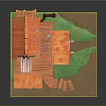 Handmade Model Cottage With Orange Roof Red Walls White Windows Wooden Staircase And Green Grass