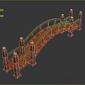 Red Chinese Arched Bridge Design With Ornate Railings And Stone Pillars