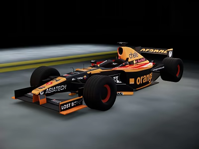 Black and Orange Formula 1 Race Car With Orange ABATECH LOTOS Sponsor Logos 3d model