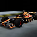 Black and Orange Formula 1 Race Car With Orange ABATECH LOTOS Sponsor Logos