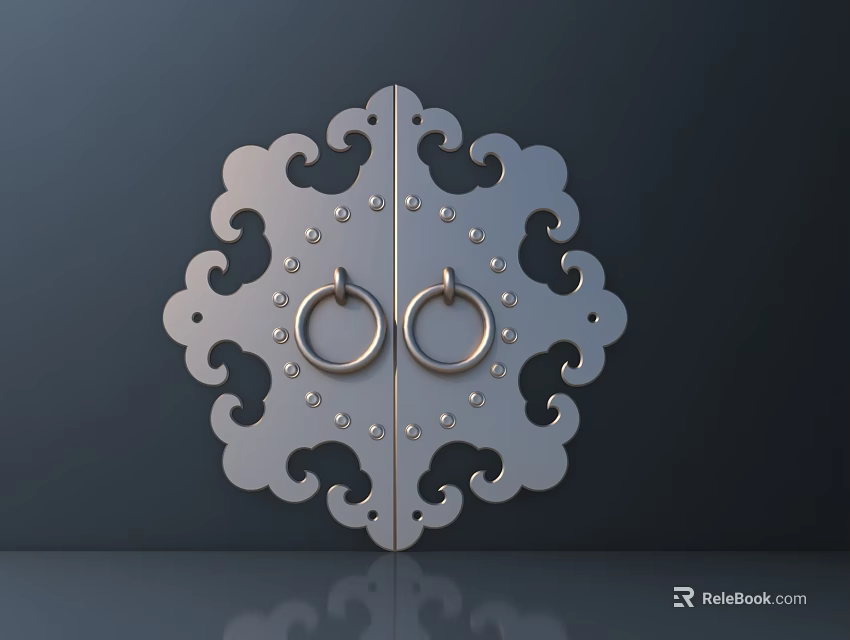 Decorative Silver Metal Door Knocker With Symmetrical Pattern For Door Hardware 3d model 