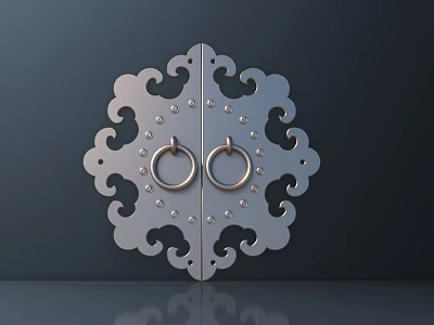 Decorative Silver Metal Door Knocker With Symmetrical Pattern For Door Hardware 3d model