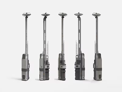 Five Grey Cylindrical Equipment Units With Bottom Black Grey Structure And Top Circular Components 3d model