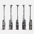 Five Grey Cylindrical Equipment Units With Bottom Black Grey Structure And Top Circular Components