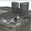 Modern Commercial Complex with High Rise Towers Retail Shops Brand Stores and Large Billboards