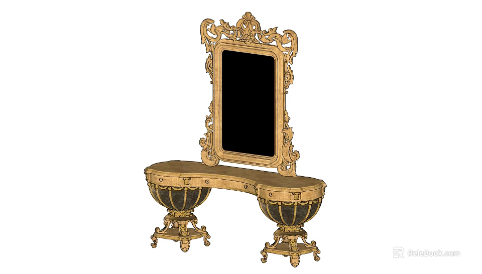 Elegant Classic Ornate Dressing Table With Intricate Carvings And Decorative Mirror 3d model 