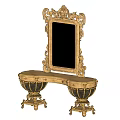 Elegant Classic Ornate Dressing Table With Intricate Carvings And Decorative Mirror