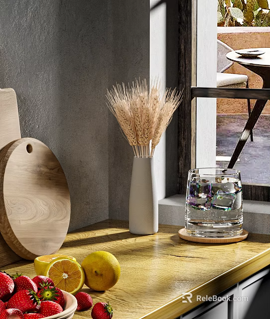 Fresh Lemons On Wooden Tabletop With Decorations 3d model 