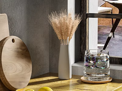 Fresh Lemons On Wooden Tabletop With Decorations 3d model