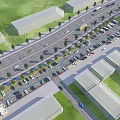 Urban Road Infrastructure With Multiple Lanes Vehicles Parking Areas And Green Belts