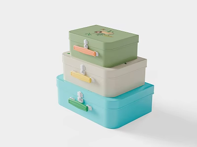 Colorful Stacked Storage Boxes With Decorative Design And Colored Latches 3d model