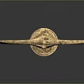 Golden Ornate Key With Intricate Handle Design On Dark Reflective Surface