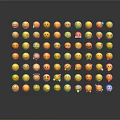 Decorative Ornament Set With Neatly Arranged Emoji Faces On Dark Background With Reflections