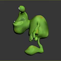Green Cartoon Monster Game Movie Character Design with Big Eyes Orange Spots and Spiky Head