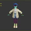 Child In Blue Hat With White Coat Striped Shirt Shorts And White Shoes