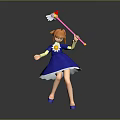 Anime Girl Character Creature With Orange Hair Blue Dress Yellow Flower And Pink Magical Wand