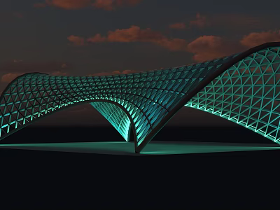 Modern Curved Canopy With Grid Structure Illuminated In Evening Cloudy Sky 3d model