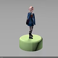 Pink Haired 3D Character In Blue Uniform With Red Bowtie And Purple Bag On Green Circular Base