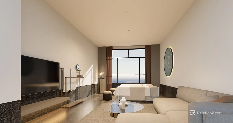 Luxury SPA Sauna Relaxation Space With Massage Bed Natural Light And Modern Design 3d model 