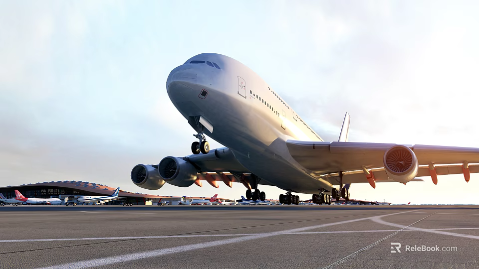 Large Passenger Jet Taking Off From Airport Runway 3d model
