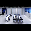 Modern Monitoring Room With Control Desks Chairs And High Tech Screens