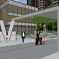 Modern High Rise Residential Complex With Commercial Building Greenery And Entrance Area