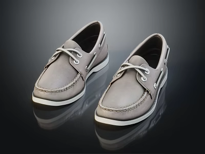 Classic Gray Lace Up Boat Shoes With White Soles Casual Wear 3d model
