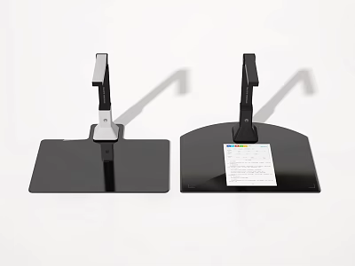 Two Black Base Office Appliances with White Stand and Label for Desk Use 3d model