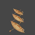 Two Handcrafted Wooden Boats With Oars And Detailed Wooden Supports