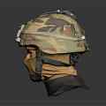 Detailed Military Character Model With Camouflage Helmet And Yellow Face Mask