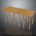 Wooden Long Table With Slender Wooden Legs And Wood Grain Surface