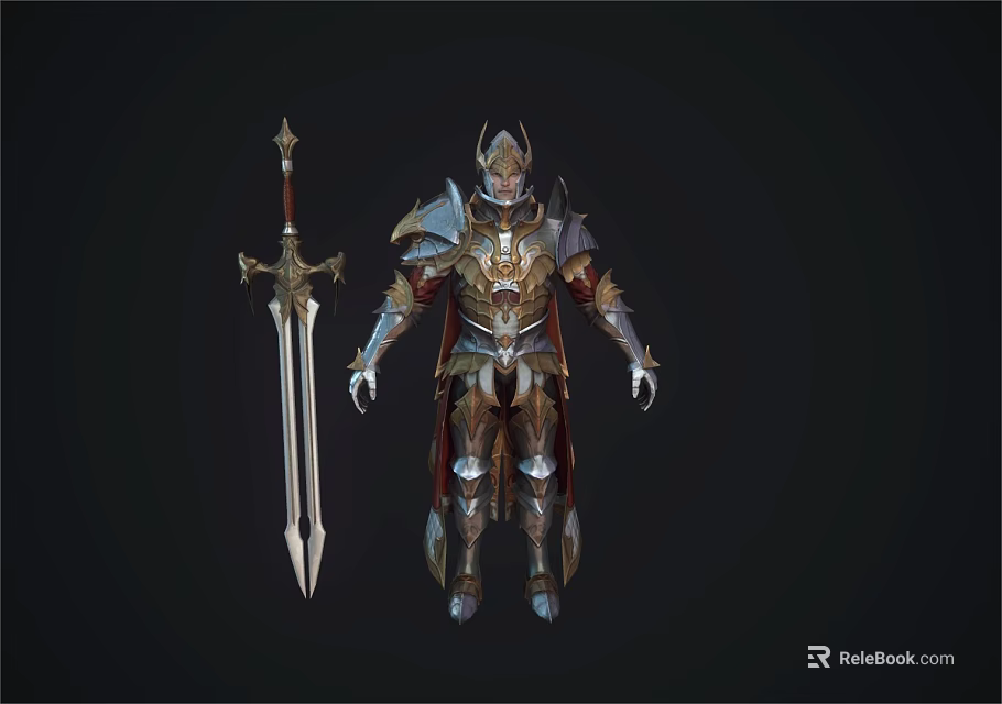 Game Movie Fantasy Warrior Character In Detailed Ornate Armor With Decorative Sword 3d model 