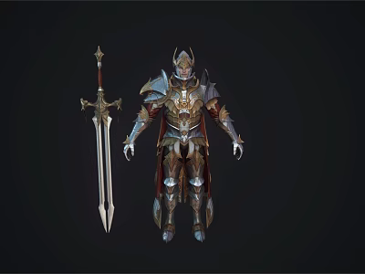 Game Movie Fantasy Warrior Character In Detailed Ornate Armor With Decorative Sword 3d model