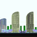 Modern Glass Office Buildings With Green Lawn And People