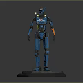 Blue Police Robot With Detailed Mechanical Structure Standing On Base Platform 3d model