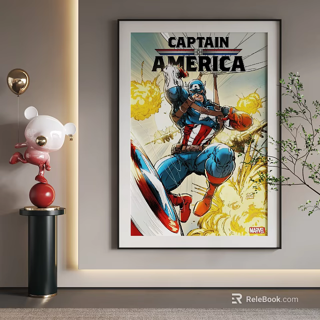 Abstract Painting Of Captain America As Decorative Wall Art In Modern Interior Room 3d model 