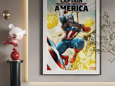 Abstract Painting Of Captain America As Decorative Wall Art In Modern Interior Room 3d model