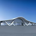 Modern Architectural Building With Curved Roof Glass Facade And Sleek Design Elements