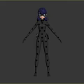 Game Movie Character With Blue Hair Black Goggles In Polka Dot Bodysuit Standing Pose