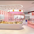 Pink Dessert Shop With Circular Display Counter Glass Cases Bright Lighting And Fresh Pastries