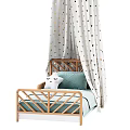Cozy Wooden Kids Bed With Railing Design White Gold Polka Dot Canopy And Blue Pillows