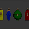 Four Colorful Glass Bottles with Cork Stoppers for Decorative Household Use