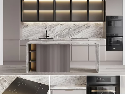 Elegant Modern Kitchen Interior With Marble Island Countertop And Stylish Cabinets 3d model