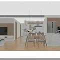 Bright Modern Open Concept Living And Dining Room With Wood Tone Decor And Connected Kitchen