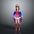 Traditional Female Costume With Decorative Headdress Blue Pink Robe And Boots