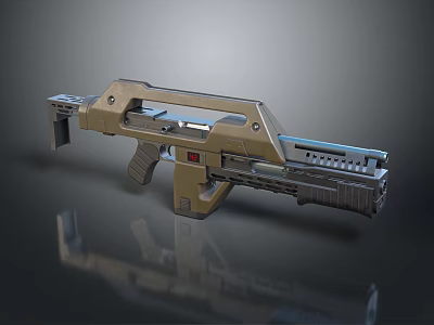 Futuristic Tan And Silver Weapon With Sleek Mechanical Design And Ergonomic Grip 3d model