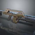 Futuristic Tan And Silver Weapon With Sleek Mechanical Design And Ergonomic Grip