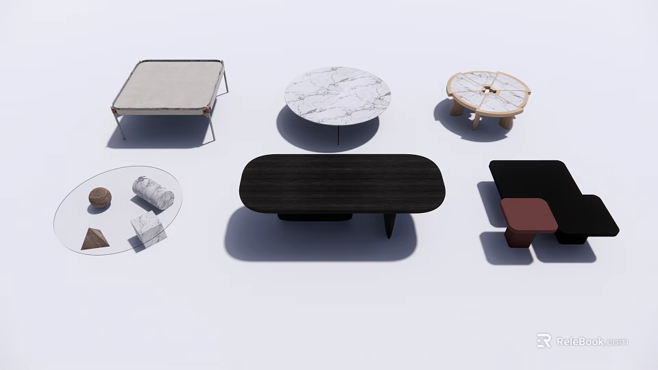 Diverse Modern Coffee Table Designs With Marble Round And Wooden Rectangular Shapes 3d model