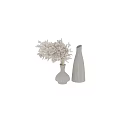 Decorative Ornament Set with White Textured Vases and Feathery Plants for Modern Interior